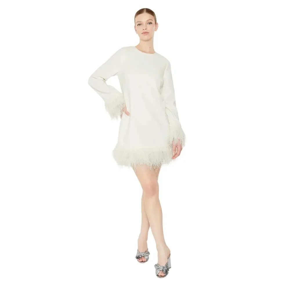 Likely Marullo Mini Sheath Dress Long Sleeve Ostrich Feather Detail Bridal 8 - Picture 2 of 9